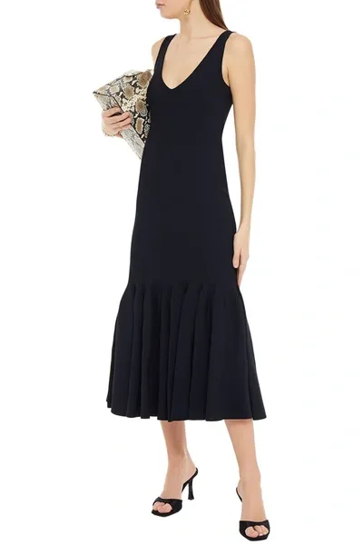 Stella Mccartney Fluted Stretch-knit Midi Dress In Blue