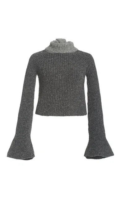 Loewe Women's Two-tone Ribbed-knit Scarf Sweater In Grey