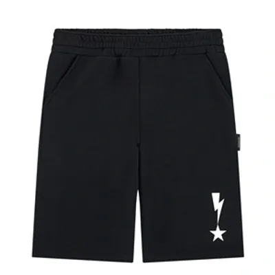 Neil Barrett Kid Black Bermuda With Thunderbolt And Star Print