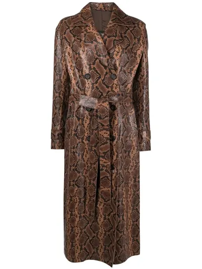 Manokhi Python-print Belted Coat In Brown