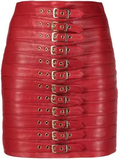 Manokhi Leather Buckled Mini Skirt In Red