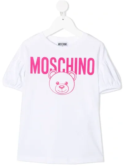 Moschino Kids' Teddy Bear-print Short-sleeved T-shirt In White