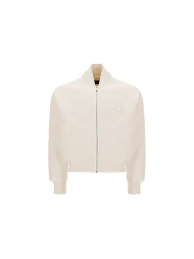 Prada Ivory Zippered Sweatshirt In White