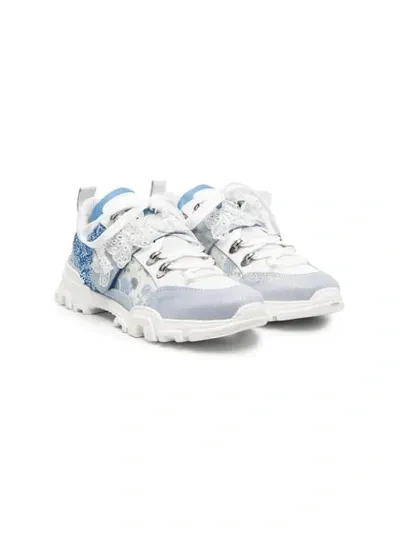 Monnalisa Kids' Glitter-detailed Appliqué Chunky Sneakers In Blue