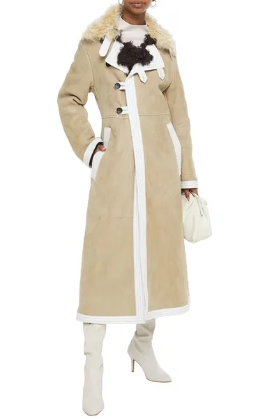 Lanvin Leather-trimmed Shearling Coat In Brown