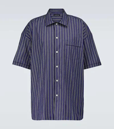 Balenciaga Short-sleeved Striped Shirt In Blue