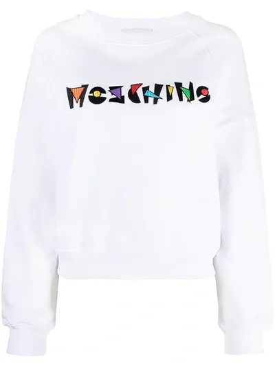 Moschino Embroidered Geometric Logo Sweatshirt In White