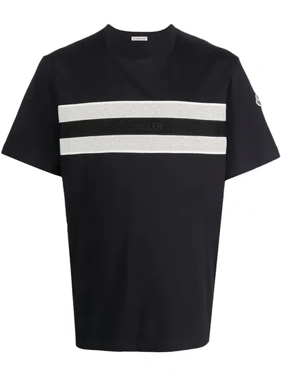 Moncler Mesh Stripe Detail T-shirt In Blue