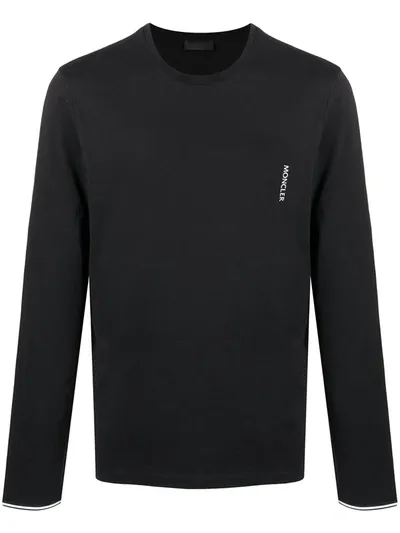 Moncler Logo Print Long-sleeved T-shirt In Black