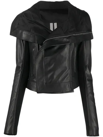 Rick Owens Oversized Collar Leather Jacket In Black