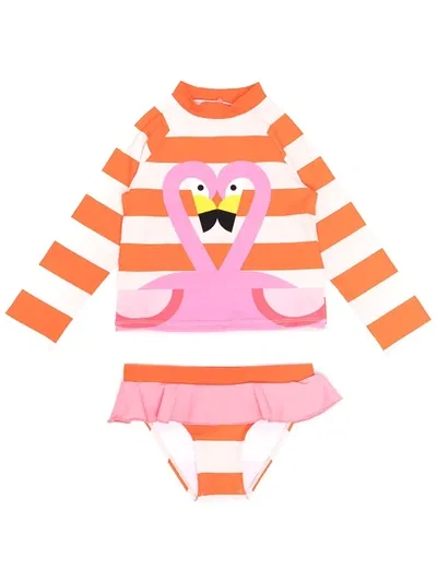 Stella Mccartney Kids' Flamingo-print Striped Sun-protection Swim Set In Pink