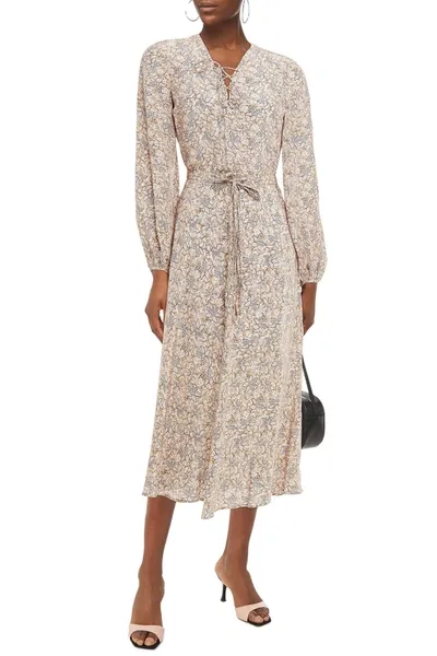 Vanessa Bruno Gathered Printed Silk Crepe De Chine Midi Dress In Cream