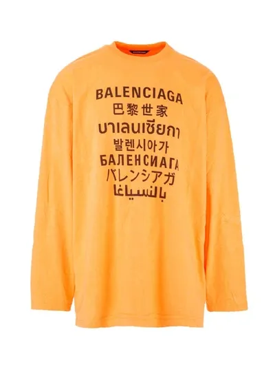 Balenciaga Cotton Blend Languages Long Sleeved T-shirt In Orange