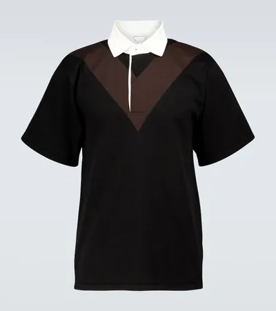 Bottega Veneta V-panel Cotton Polo Shirt In Black