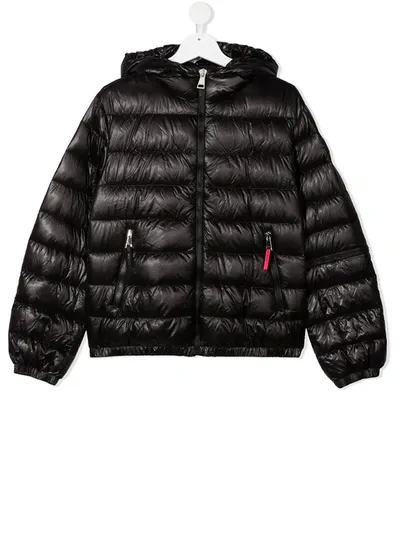 Moncler Teen Hooded Puffer Jacket In Black