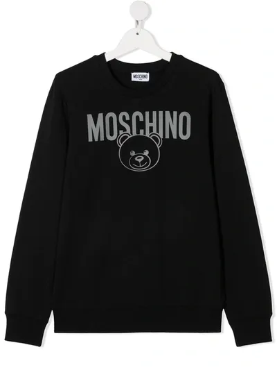 Moschino Kids' Teddy Bear-print Cotton Sweatshirt In Black