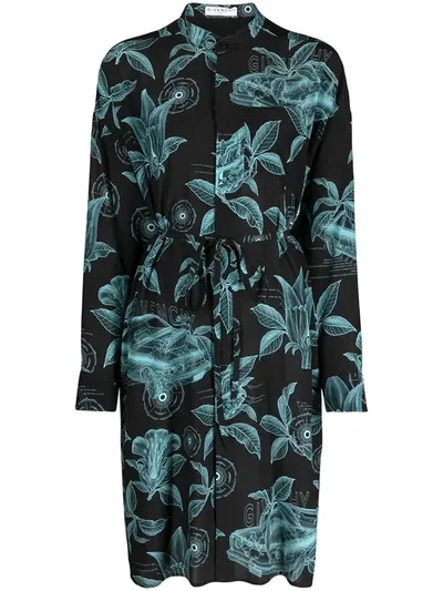 Givenchy Printed Side-slit Silk Button-down Shirt In Blue Black