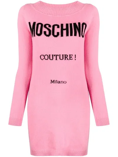 Moschino Logo Couture Knitted Dress In Pink