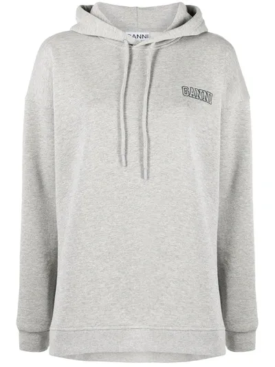 Ganni Side-slit Logo Hoodie In Grey