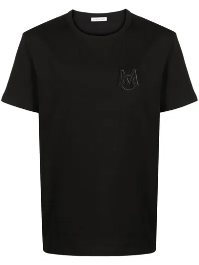 Moncler Logo-embroidered Short-sleeve T-shirt In Black