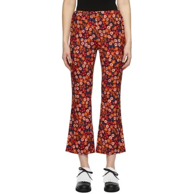 Marni Pop Garden-print Crepe Flared-leg Trousers In Red