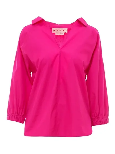 Marni Cotton Poplin Blouse In Fuchsia In Pink