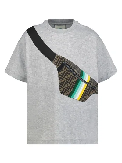 Fendi Kids' Gray T-shirt For Boy With Logo In Grey