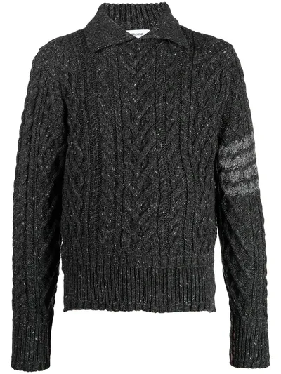 Thom Browne Spread Collar Cable-knit Jumper In Grey