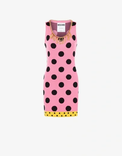 Moschino Logo-embellished Polka Dot Mini Dress In Pink