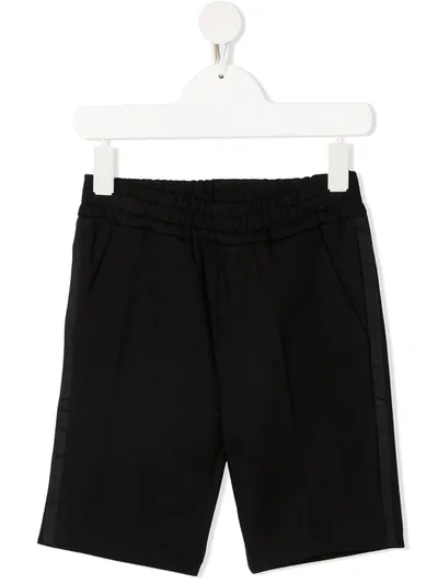 Paolo Pecora Kids' Black Cotton-linen Blend Shorts In Nero