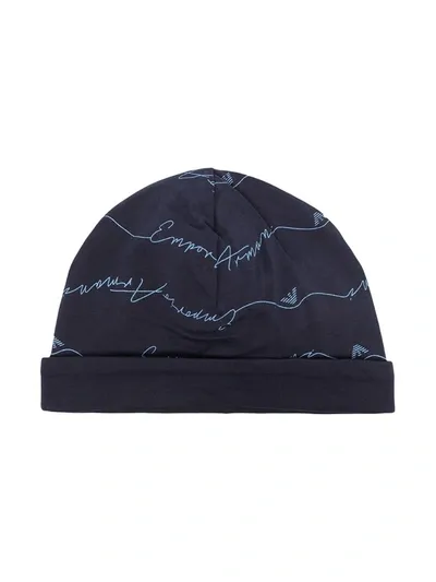 Emporio Armani Babies' Logo-print Beanie In Blue