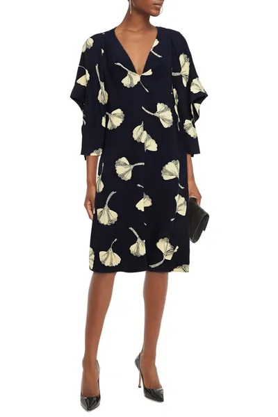 Victoria Beckham Floral-print Crepe Midi Dress In Dark Blue