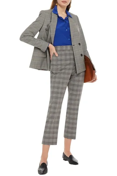 Paul Smith Cropped Prince Of Wales Checked Wool Straight-leg Pants In Gray