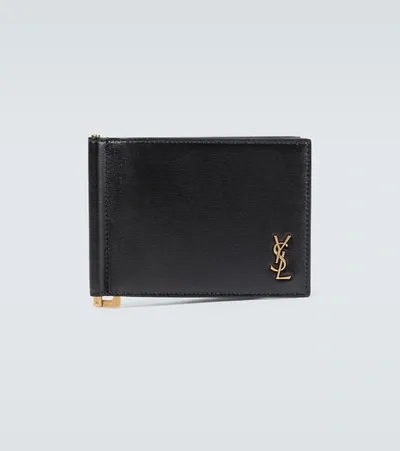 Saint Laurent Logo-appliquéd Leather Billfold Wallet With Money Clip In Black