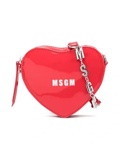 Msgm Kids' Heart-shape Logo Shoulder Bag In Red