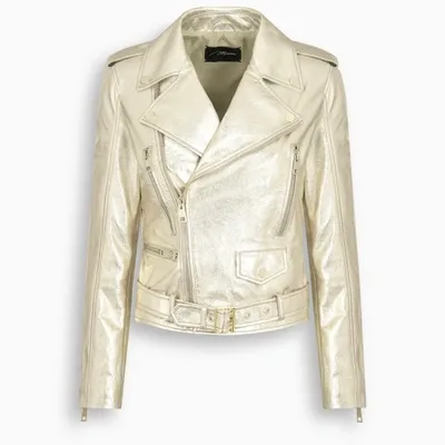 Manokhi Gold Leather Biker Jacket In Metal