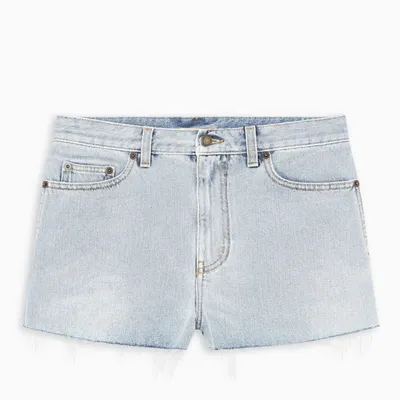 Saint Laurent Light Denim Shorts In Light Blue