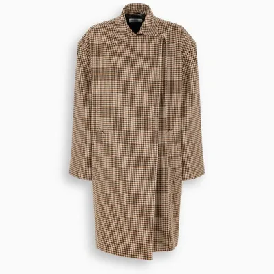 Balenciaga Checked Caban Coat In Brown