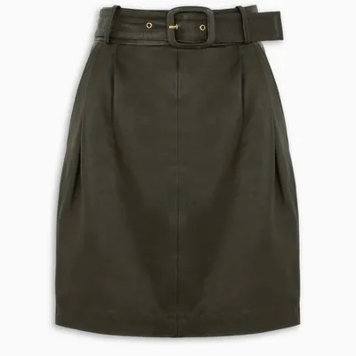 Remain Birger Christensen Black Leather Flora Skirt In Brown