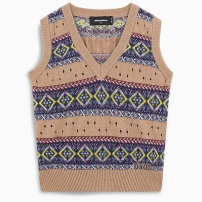 Dsquared2 V-neck Knit Waistcoat In Beige