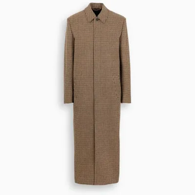 Balenciaga Brown Check Seamless Car Coat In Beige