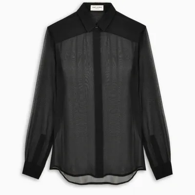 Saint Laurent Black Silk Sheer Blouse