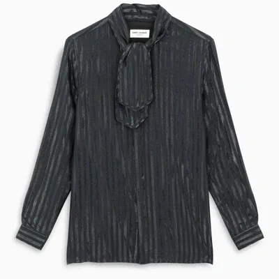 Saint Laurent Striped Silk And Lurex Blouse In Blue