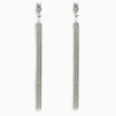 Saint Laurent Silver-tone Lou Lou Earrings With Chain Tassels In Metal