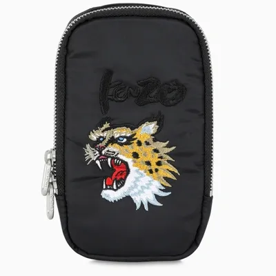 Kenzo Black Phone Holder With Tiger Embroidery