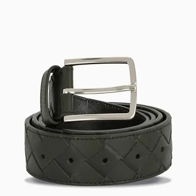 Bottega Veneta Green/silver Intreccio Weave Belt