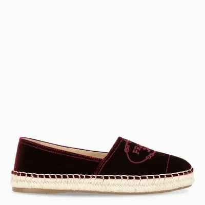 Prada Burgundy Velvet Logo Espadrilles