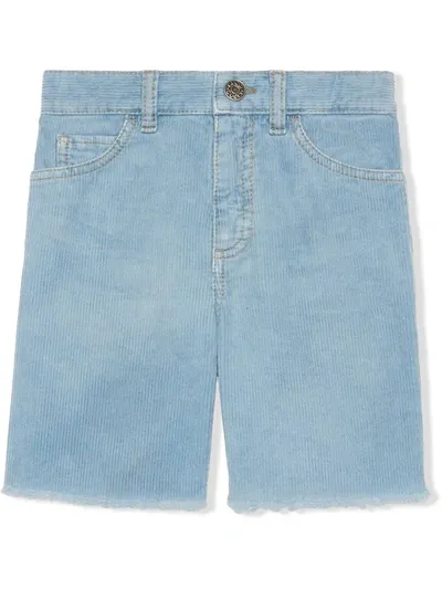 Gucci Kids' Corduroy Raw-edge Shorts In Blue