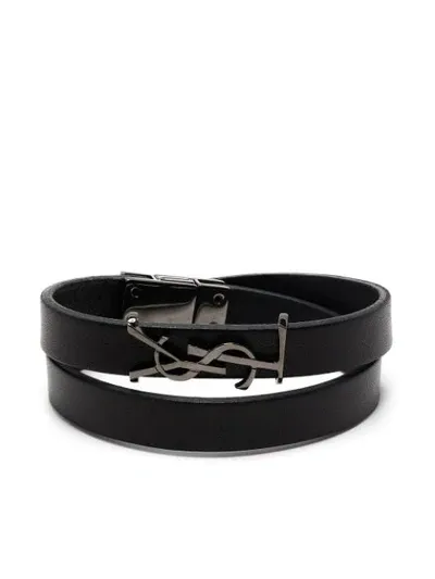 Saint Laurent Opyum Logo Plaque Bracelet In Black