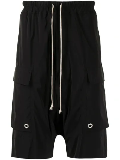 Rick Owens Cargo Pods Drop-crotch Shorts In Black